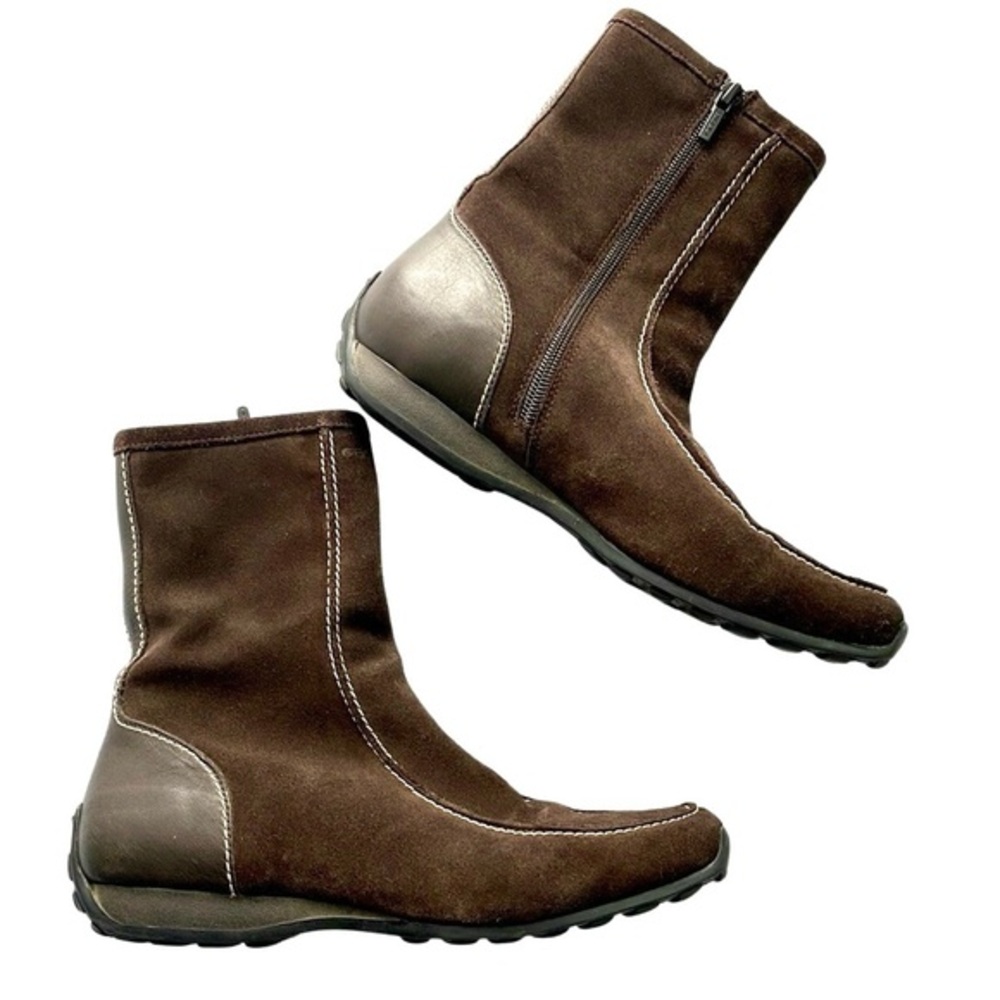 Geox Respira Brown Suede and Leather Boots EU39 US Sz8 Side Zip, Faux Fur Lined